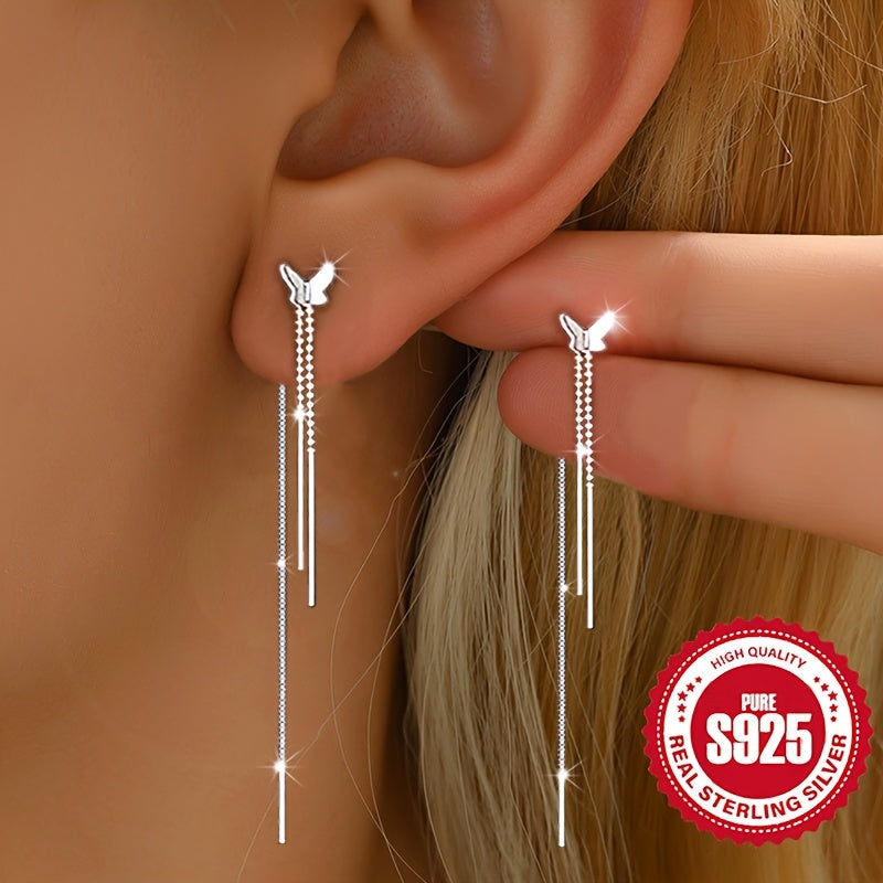 S925 Silver Butterfly Tassel Ear Lines, Elegant Accessories for Women, Perfect for Music Festivals and Parties, Lightweight at 2.1g and Hypoallergenic