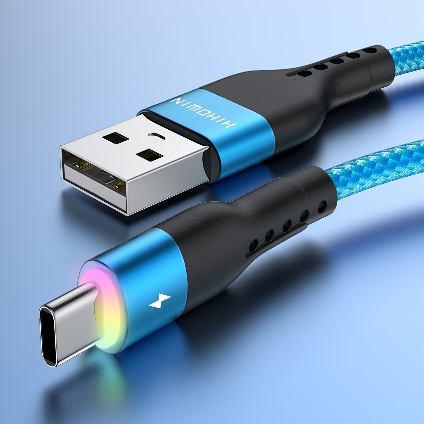 Samsung, Vivo, OPPO, Redmi, and other USB-C smartphones compatible LED Type C cable for fast charging and data transfer available in 1m, 2m, and 3m lengths.