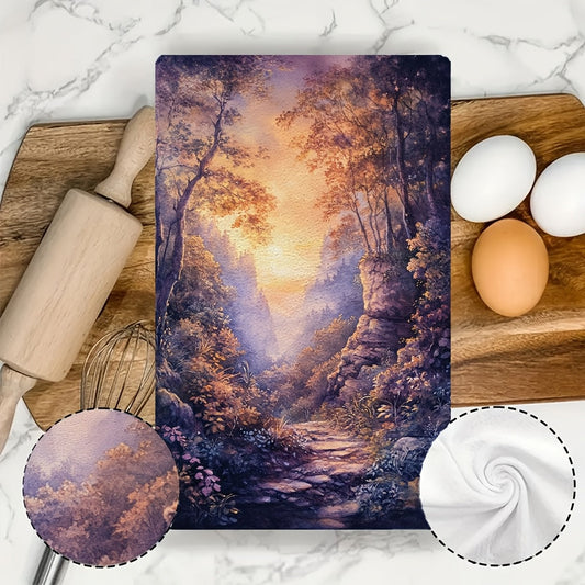 Set of 2 Ultra Soft Kitchen Towels featuring a Magical Forest Dawn Scene, Super Absorbent & Easy-to-Clean Dish Hand Towels, 40.64x60.96 cm, Beautifully Designed Nature-Inspired Decor for your Home, Perfect for Drying Dishes