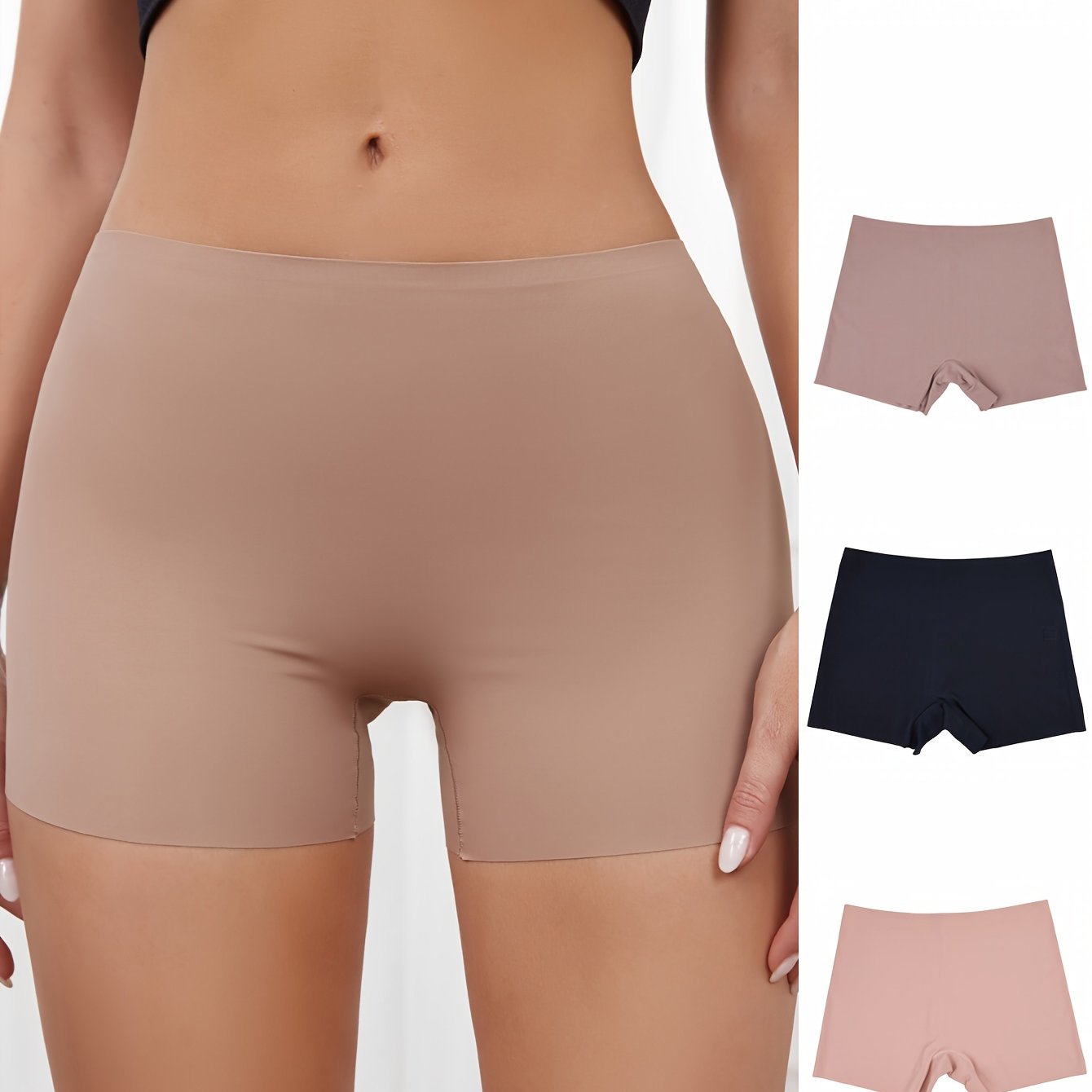 3 Seamless Solid Boyshort Panties for Women, Soft and Stretchy Lingerie.