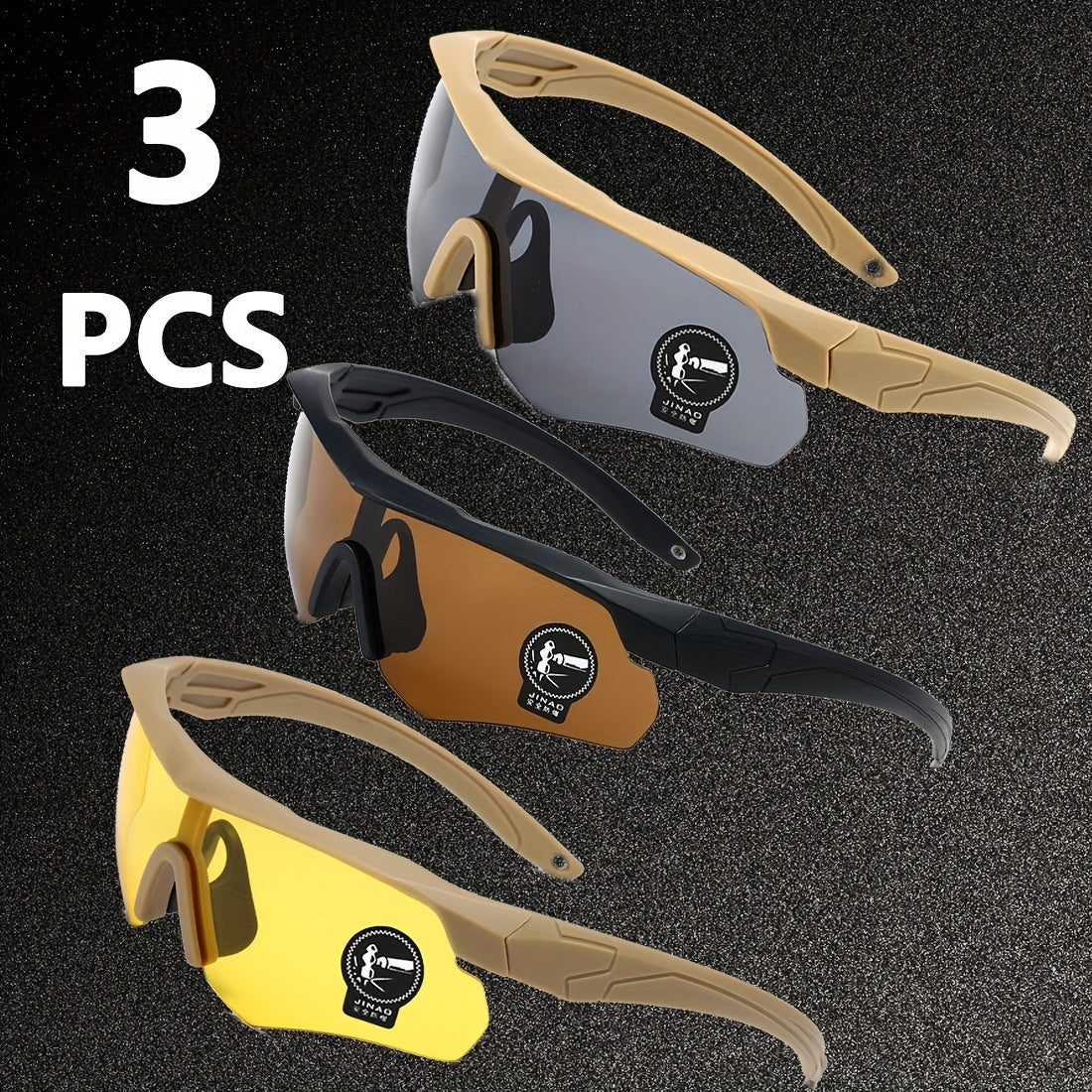 UV400 Cycling Glasses, 3-Pack, PC Lens & Frame, Sports Running Eyewear, Outdoor Performance Goggles.