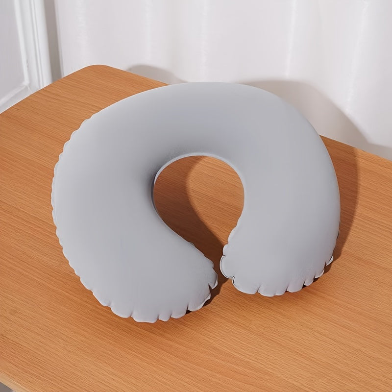 A pack of 1 or 3 ultra-comfortable inflatable C-shaped neck pillows, perfect for travel and car use. Made with soft velvet material, a zippered nylon cover, and is hand washable.