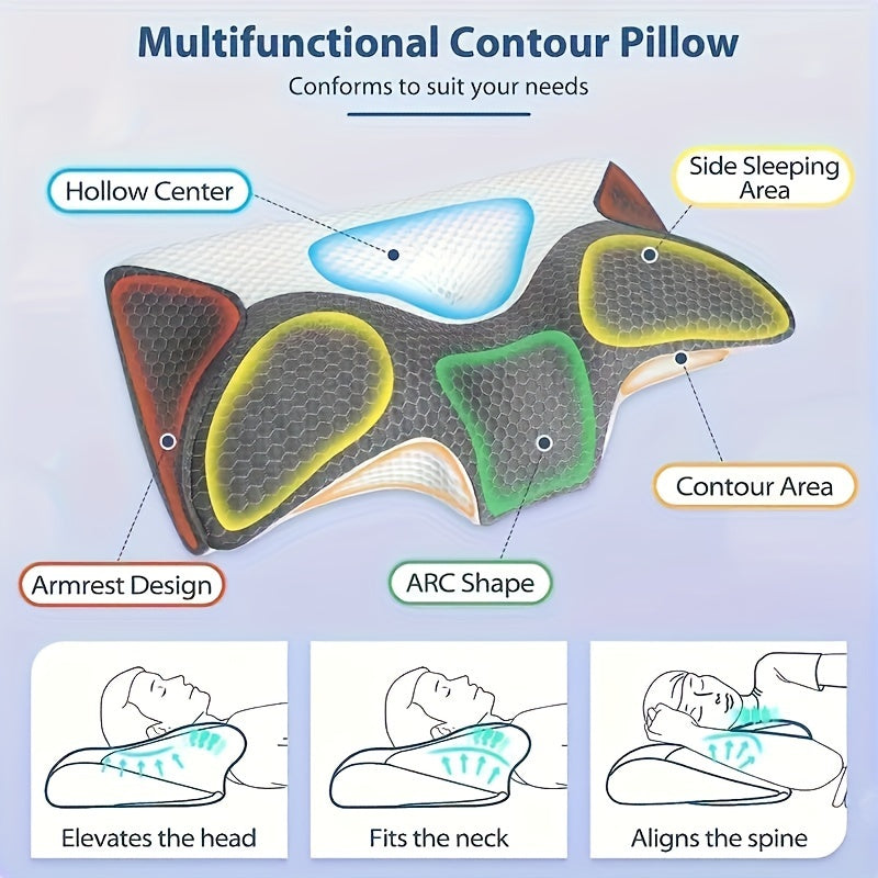 Christmas present: 1pc Cervical Memory Foam Pillow - Contour Pillows designed to provide Ergonomic Orthopedic Sleeping Contoured Support for Neck and Shoulder Pain. Suitable for Side Sleepers, Back Sleepers, and Stomach Sleepers. Queen Size.