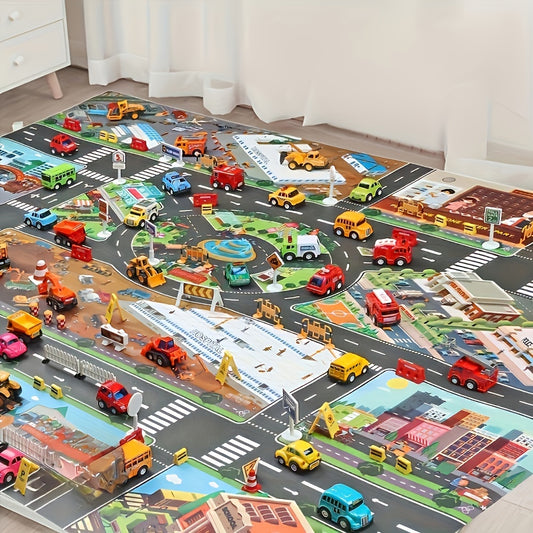 City-themed game mat with waterproof coating for traffic and epidemic prevention engineering.