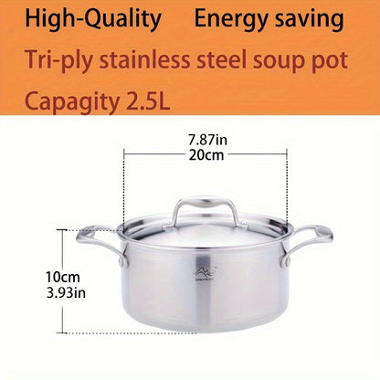 Upgrade your kitchen with our Premium 2.5L Tri-Ply Stainless Steel Soup Pot. This induction-compatible pot is designed for durability and comes with a lid to help you create perfect soups, stews, and sauces. Don't miss out on this versatile cookware