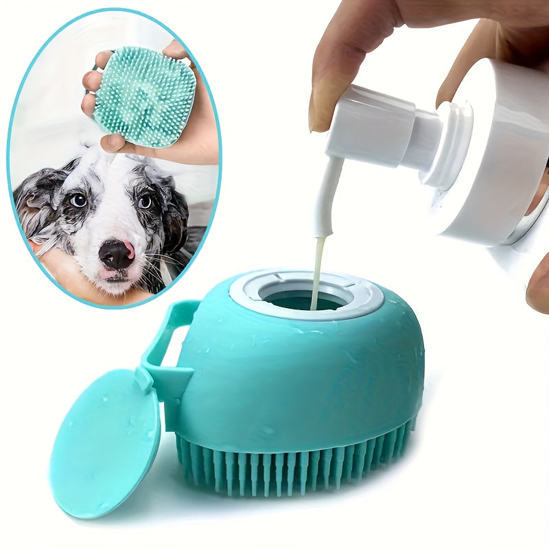 Silicone pet shampoo brush with storage for grooming dogs and cats