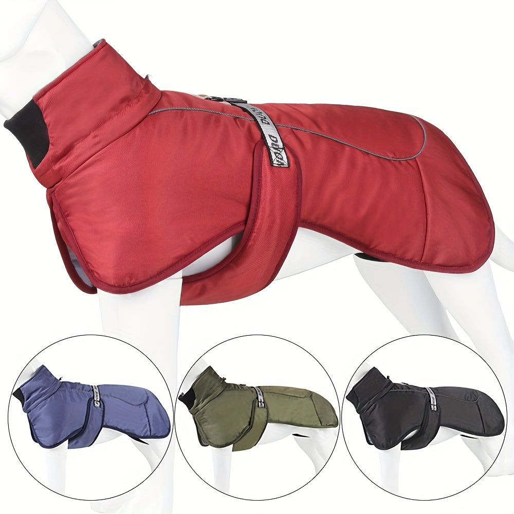 Waterproof and windproof jacket with cozy fleece lining for dogs of all sizes.