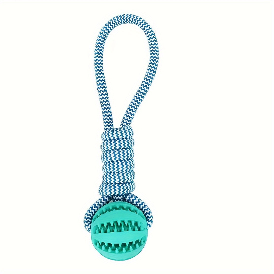 Durable dog toy with braided rope knot and handle for chew training, tug of war, and fetch