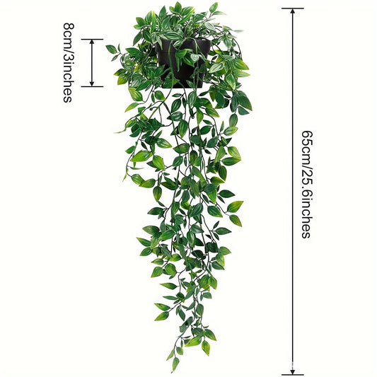 1 dona sun'iy osilgan o'simliklar, uy, devor, raf, patio, bog', ichki va tashqi bezatish uchun eukaliptus uzum, pothos ivy va no'xat podlari kabi soxta idishdagi yashil o'simliklarni o'z ichiga oladi.