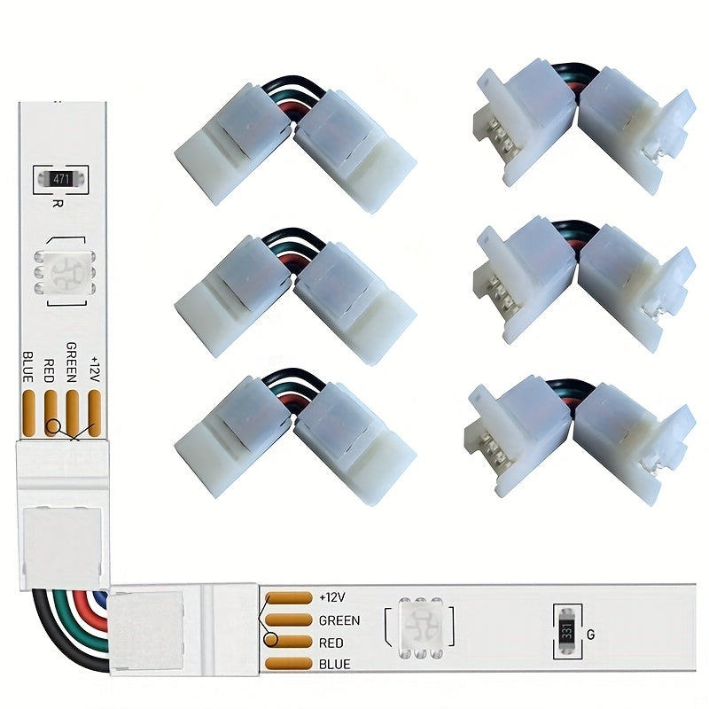 Регулируемые угловые L-образные соединители для 2/3/4-контактных светодиодных лент, подходящие для RGB лент шириной 8/10 мм 5050. Соединение с зажимом, сварка не требуется.
