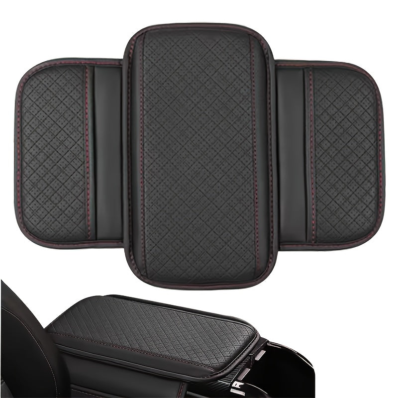 PU Leather Car Armrest Cushion with Memory Foam, Dual Storage Pockets, Elbow Support Pad, Anti-Scratch, Wear-Resistant, Breathable Design, Interior Accessory.