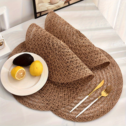 4-piece set of non-slip woven coasters, ideal for dining tables, parties, restaurants, and farmhouse gatherings.