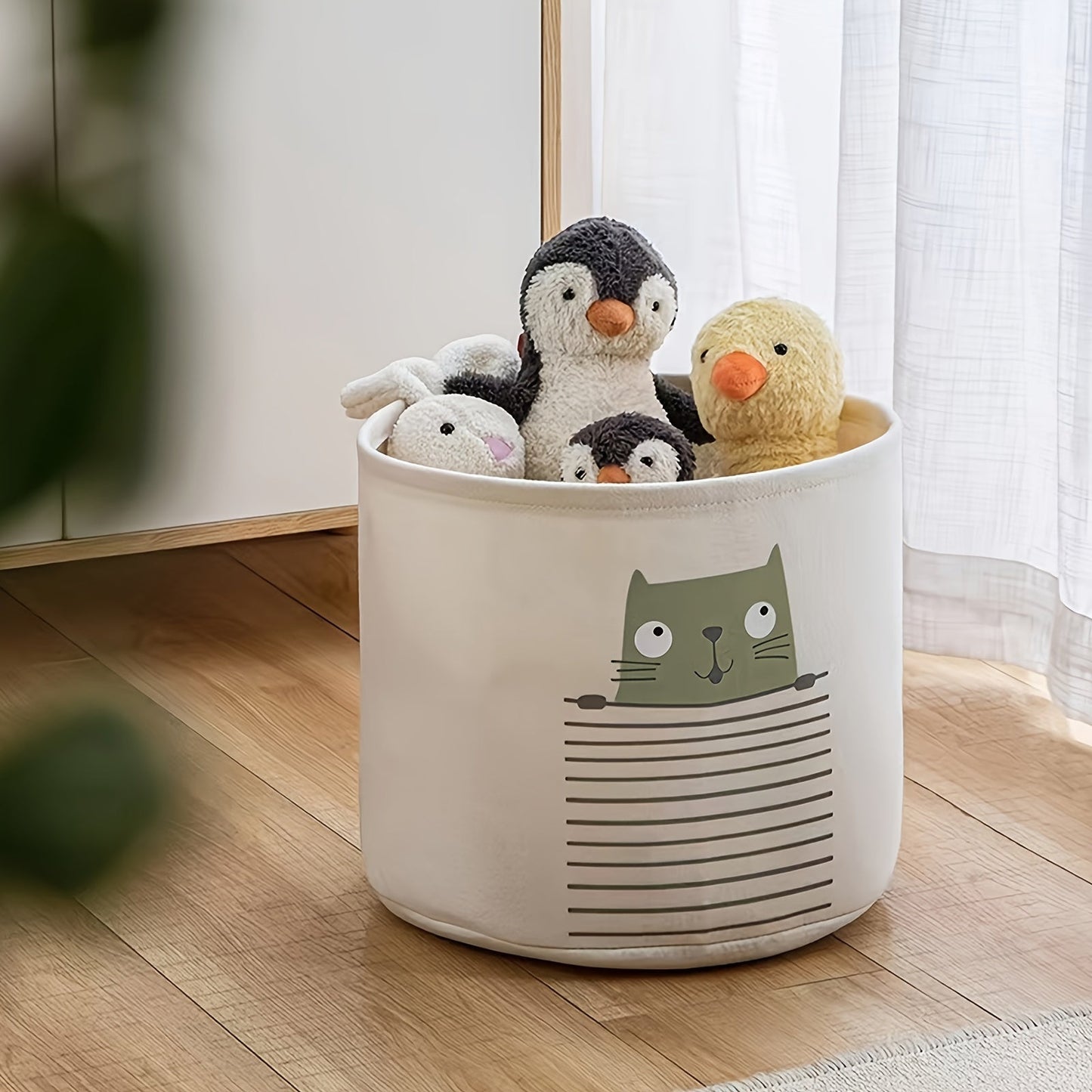 Get organized with this adorable Cartoon Animal Print Felt Storage Basket! Perfect for storing diapers, toys, and miscellaneous items, this polyester organizer bin is a cute and practical addition to any room.