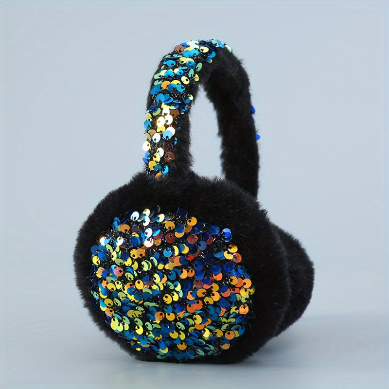 Cozy up for winter with these cute plush cartoon earmuffs adorned with sequins. Stay warm and fashionable with these plush ear covers.