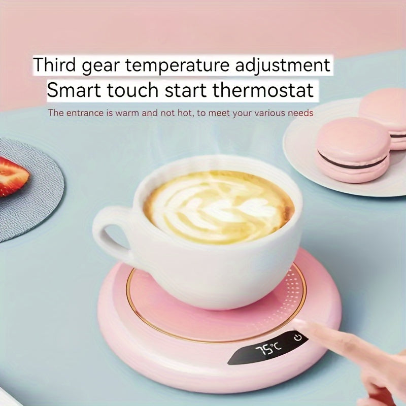 A small and convenient pink USB-powered coffee and beverage heater pad that is ideal for keeping small cups warm on your bedroom or office desk. This smart cup warmer operates at 36V for efficient heating.