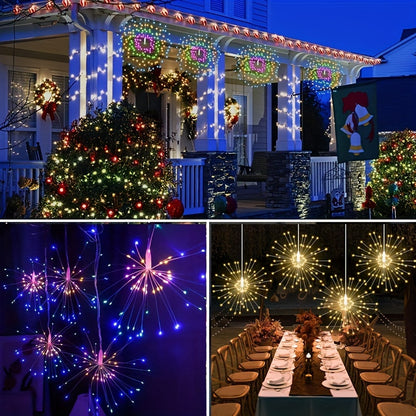 AMill Dimmable LED Firework String Lights with 180-360 LEDs, Water Resistant, Wall Mount for Outdoor Garden Decoration, No Battery Required, Powered via Included Cable.