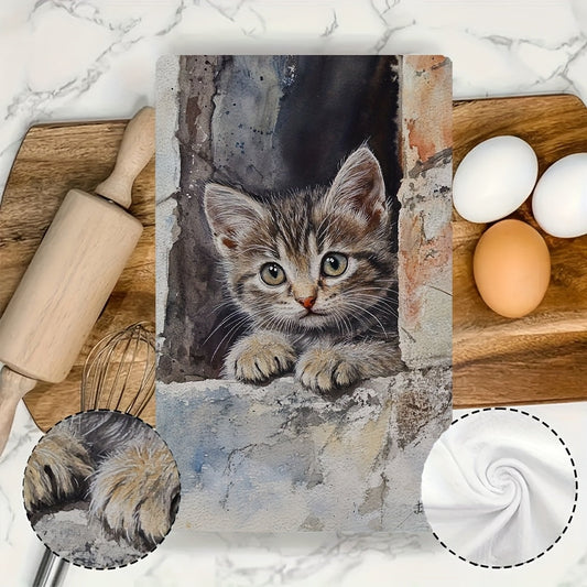 Get your hands on 2pcs of ultra soft kitchen towels featuring an adorable peeking kitten design. These highly absorbent and machine washable dish hand towels come in a contemporary style and measure 40.64x60.96 cm. Perfect for home decor or as dish