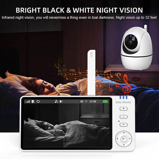 Anyazhineng Smart Monitor features a 5-inch display, Two-Way Audio, Temperature Display, Feeding Timer, and Lullaby Music. This monitor is USB powered and WiFi enabled.