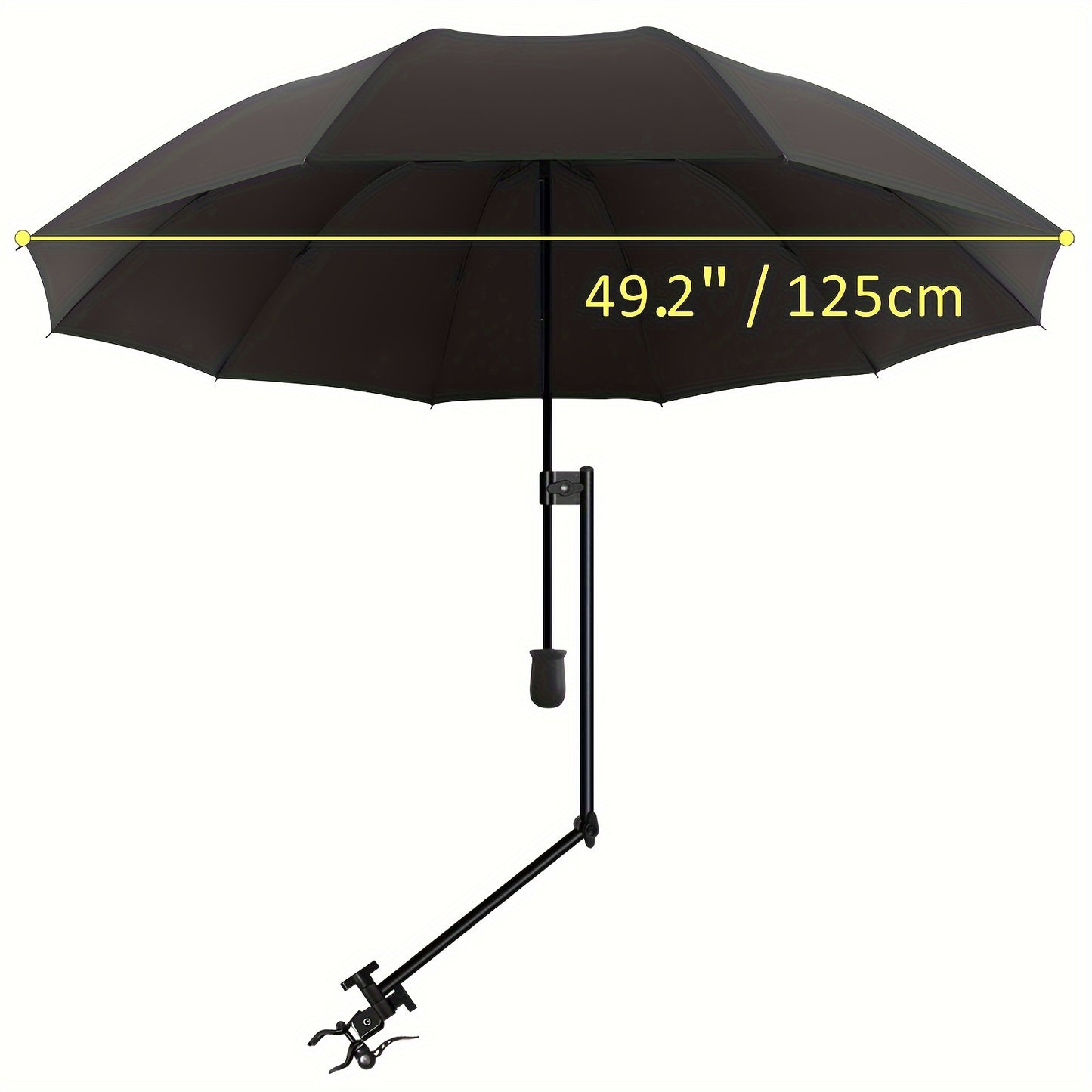 Portable sun umbrella with UPF50+ protection, adjustable clamp, manual open/close, UV-resistant polyester fabric, iron shaft - ideal for beach chair, golf cart, stroller.