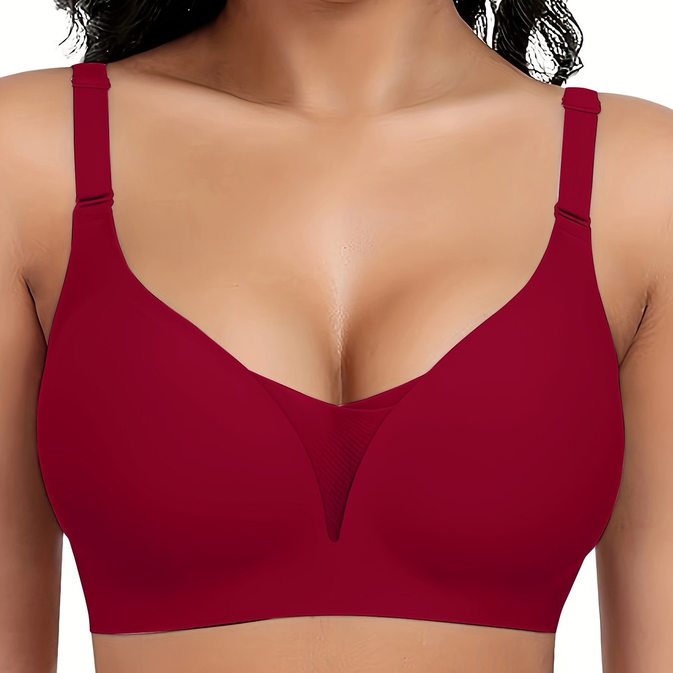 Wireless sports bra for women with seamless design for comfort and support, enhanced by lace and mesh details.