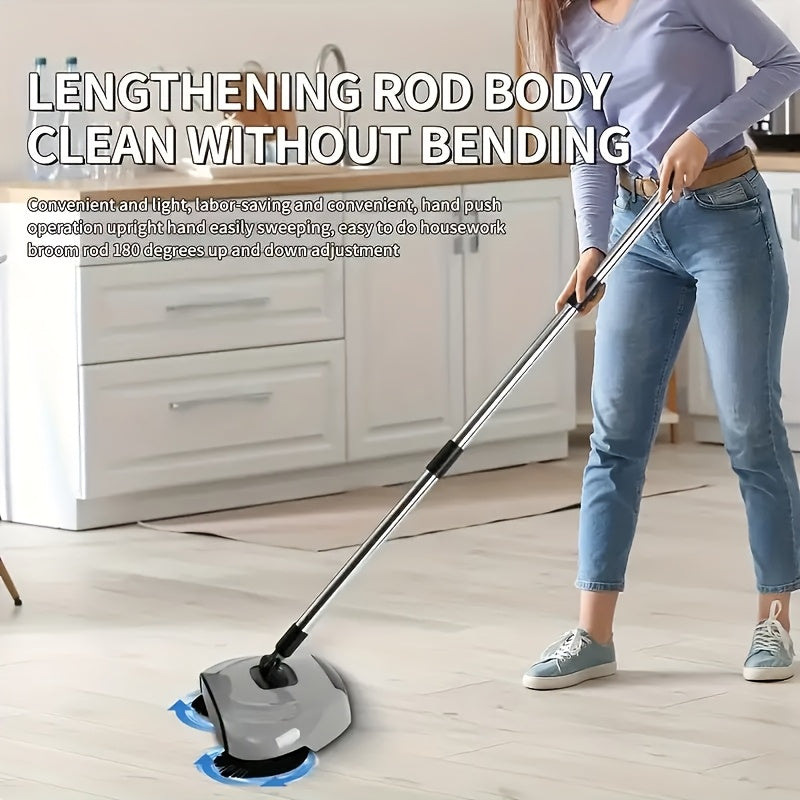 Get your hands on the 1pc 3-in-1 Multifunctional Manual Push Broom! This handheld sweeper is perfect for cleaning wood and tile floors, whether they're wet or dry. Say goodbye to pet hair and debris with this convenient tool that requires no electricity