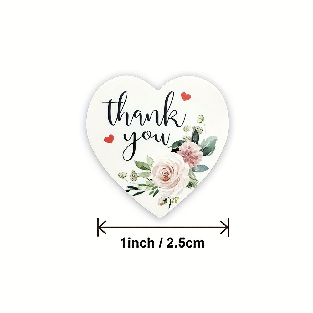 500 heart floral seal labels, glossy round paper stickers for wedding cards and envelopes.