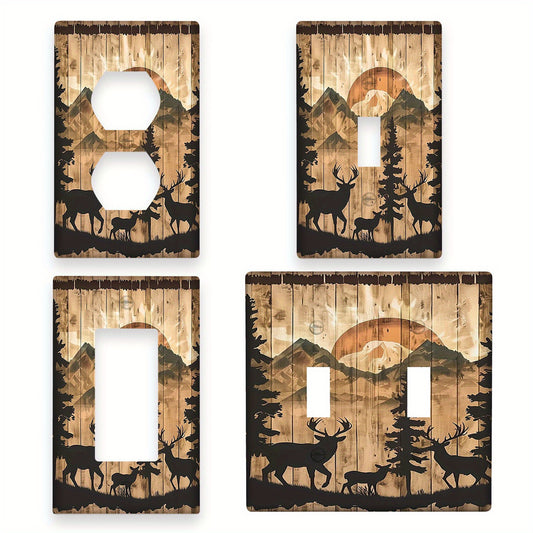 Rustic Forest Lodge Deer & Bear Wall Plate Cover for Country Style Decor, No Electricity/Battery Required. Perfect for Bedroom, Kitchen, Bathroom, Indoor & Outdoor Home Decor. Pack of 1.