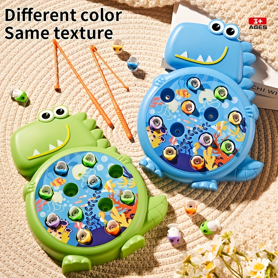 Interactive educational toy set for youngsters: Magnetic Dinosaur Fishing Game in Green/Blue