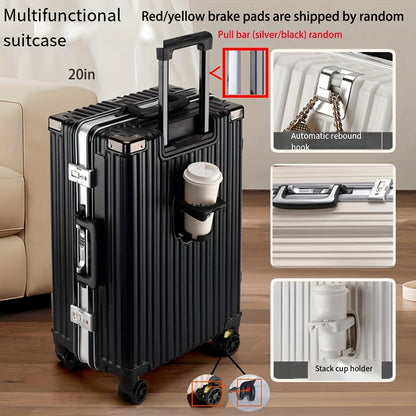 Spinner wheel carry-on luggage with aluminum frame, cup holder, and phone holder - 50.8cm.