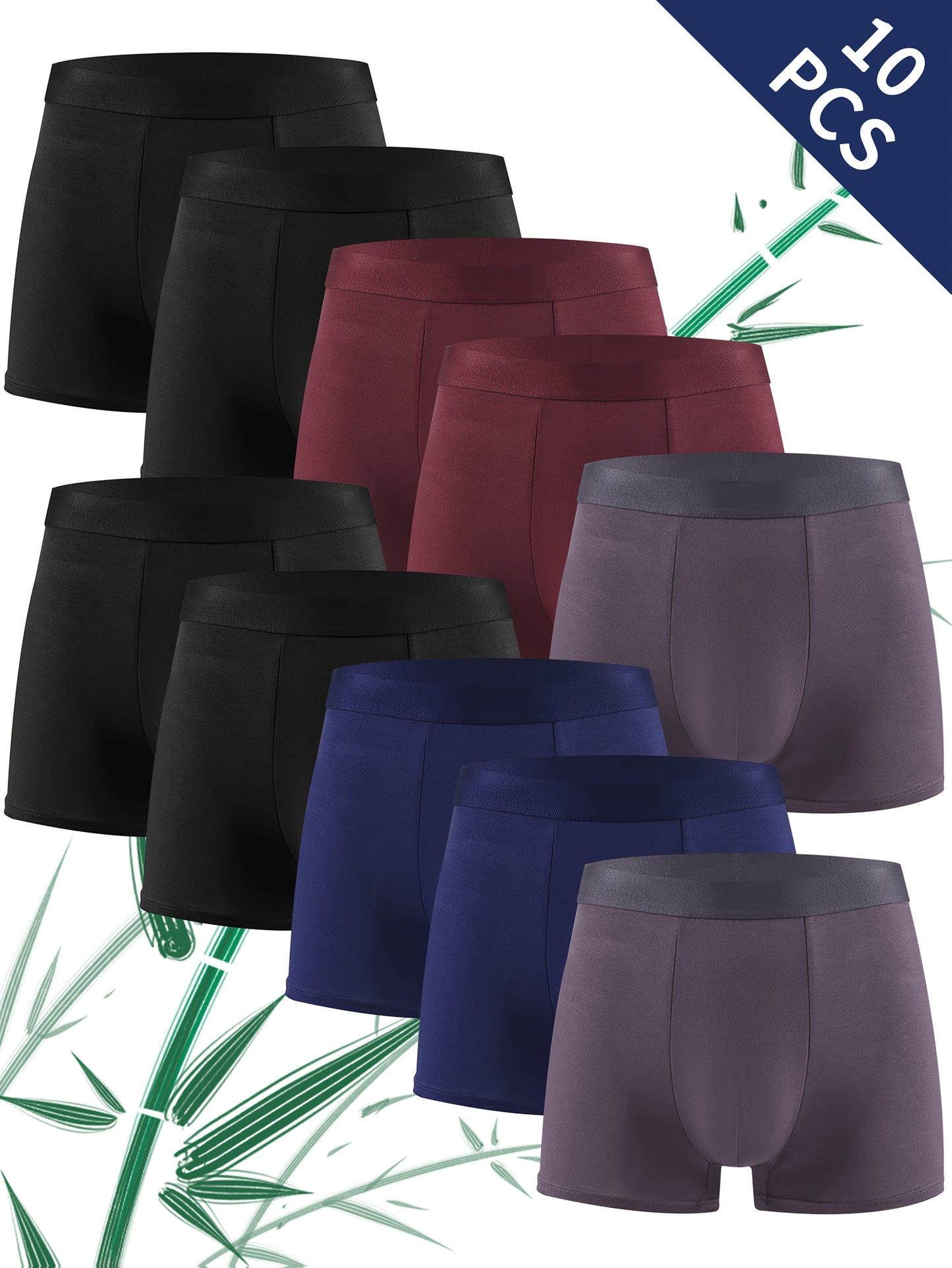 Pack of 10 black bamboo fiber men's underwear, perfect for sports and casual wear, moisture-wicking, skin-friendly, soft, affordable for students, stylish for all seasons.