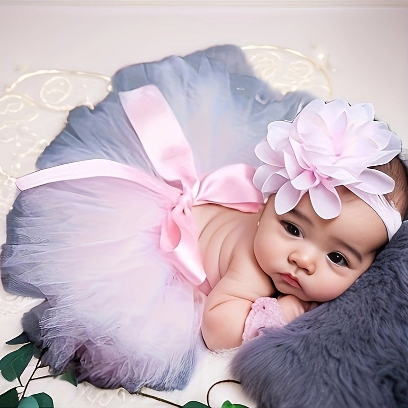 Cute Skirt and Headband Outfit for Newborn Baby Girls, includes Tutu Skirt, Flower Hairband, perfect for special occasions like princess photography, Christmas, Halloween, and Thanksgiving gifts