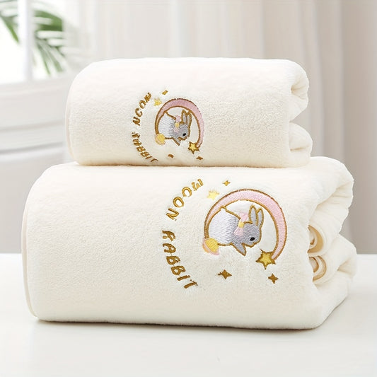 Soft cartoon rabbit towel set - highly absorbent, quick-drying blend for bathroom essentials.