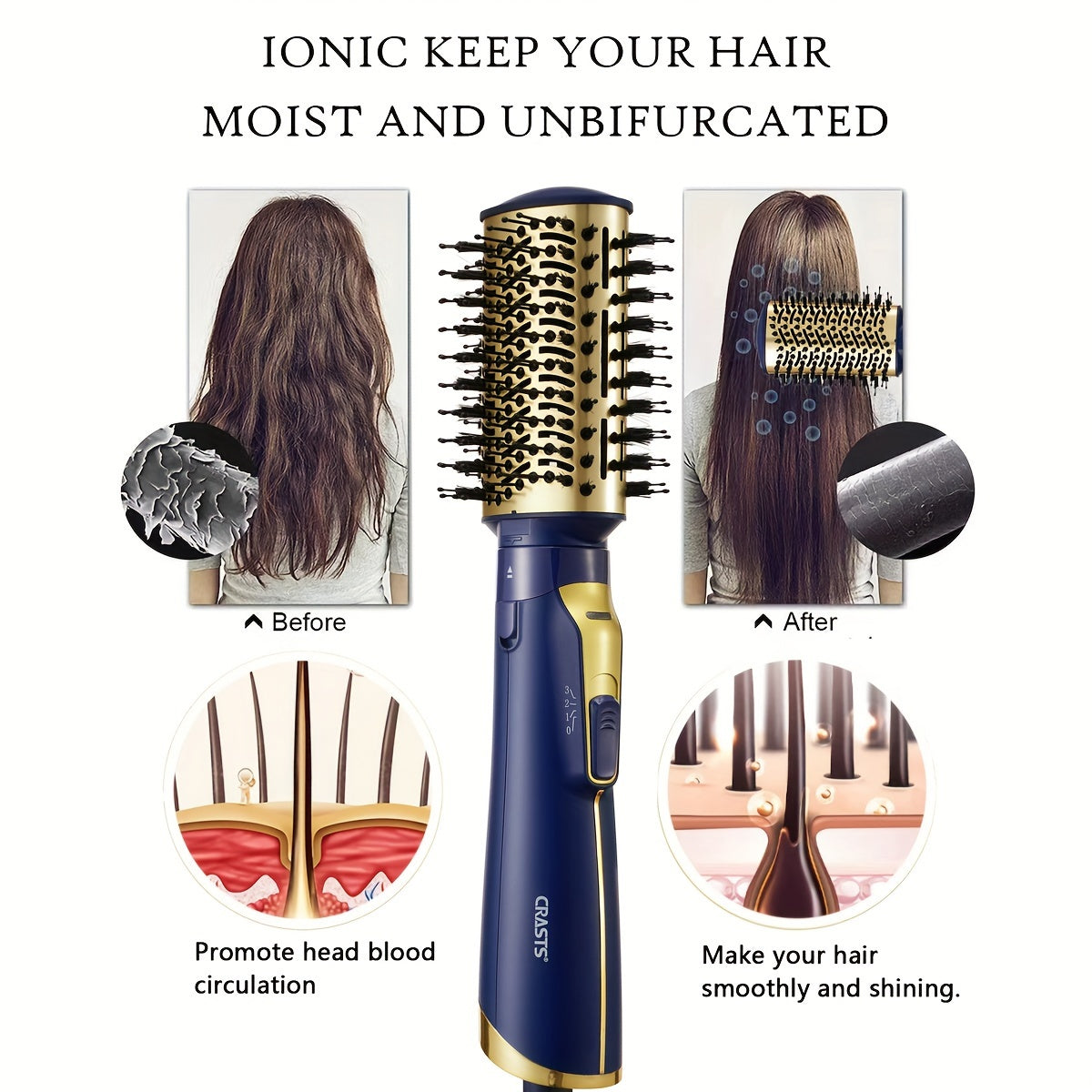 European Standard Five-in-One Hair Clipper for straight and curly hair styling, with negative ion technology for long-lasting results.