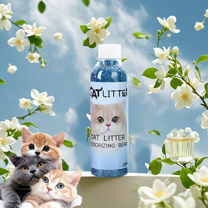 Natural plant-based cat litter deodorizer beads neutralize odors, create a fresh scent, and are pet-friendly and non-toxic.