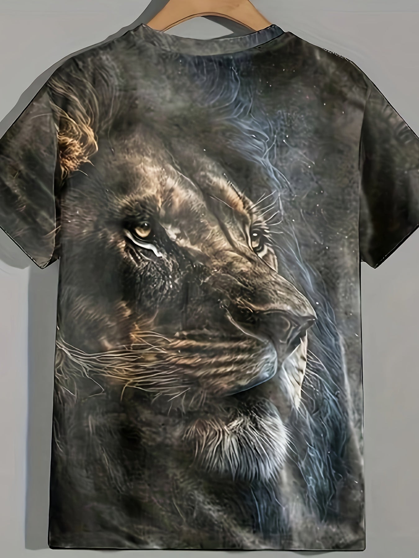 3D Lion Print Plus Size T-shirt for Men, Casual Summer Tops for Daily Life and Outdoor Sports