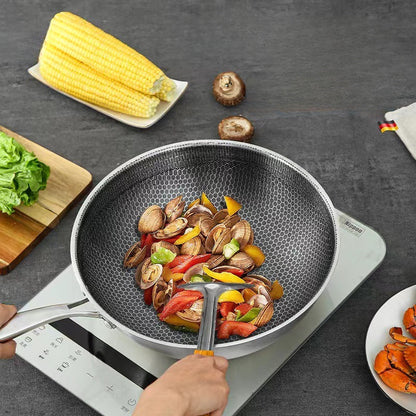 Multipurpose Stainless Steel Honeycomb Wok with Non-Stick Coating - Great for both Home & Restaurant Cooking, Works with Induction Stovetops, Perfect for Feeding a Crowd at Home or on your next Camping Trip.