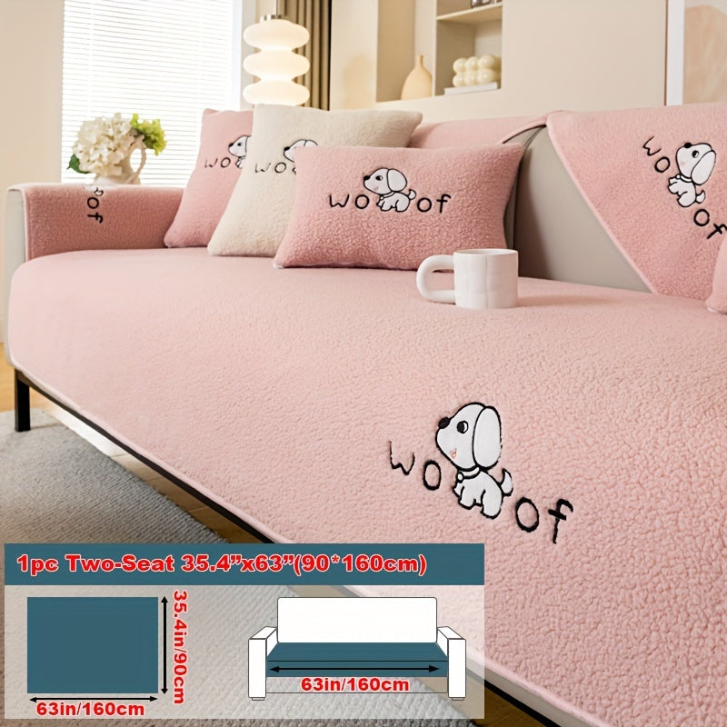 Soft Sherpa sofa cover, pet-friendly, non-slip, machine washable.