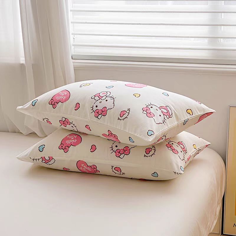 One piece of a Hello Kitty pillowcase made from 100% soft and breathable fabric. This bed pillow cover is machine washable and allergy-resistant. It features a digital print design with an envelope closure. The fabric weight is 250-300gsm, perfect for