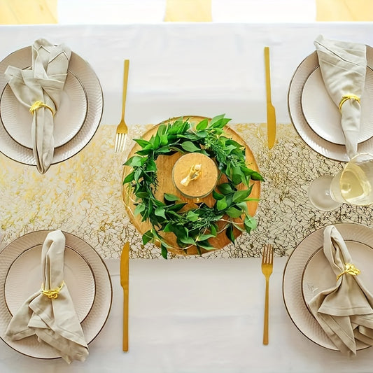 Sleek Golden Table Runner made from 100% polyester with a solid color, perfect for various celebrations.