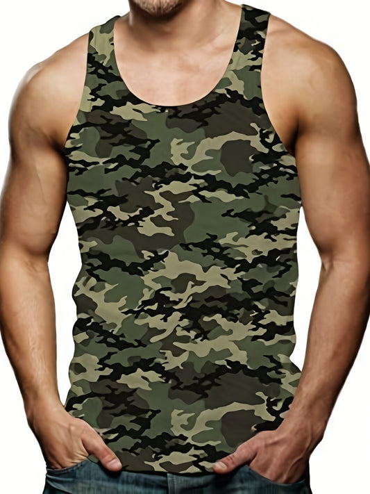 Men's camo tank top for bodybuilding and summer fashion, best-sellers for plus size men.