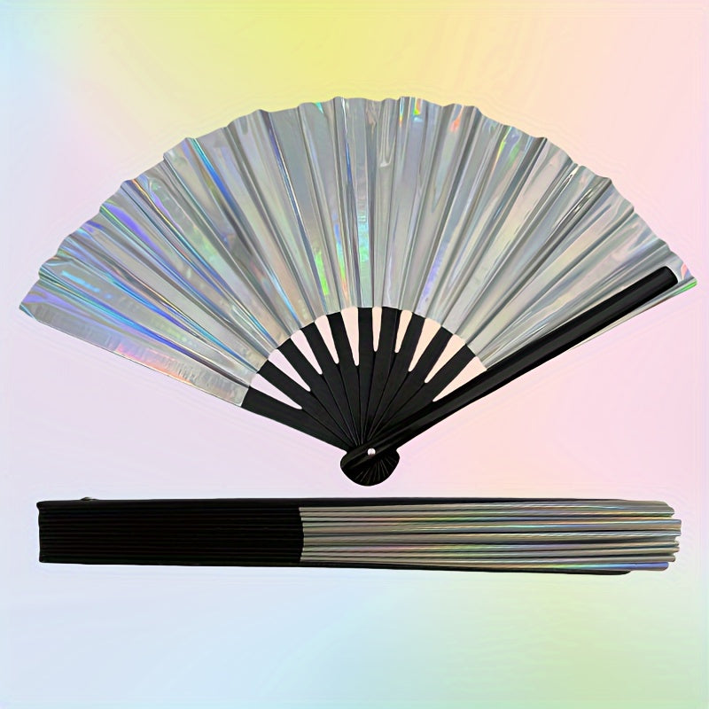 Handheld Party Fan - Vibrant colors make it perfect for festivals, rainbow outfits, disco parties, and dancing. Made of high-quality wooden material, this large folding fan is a stylish accessory to keep you cool at any event.