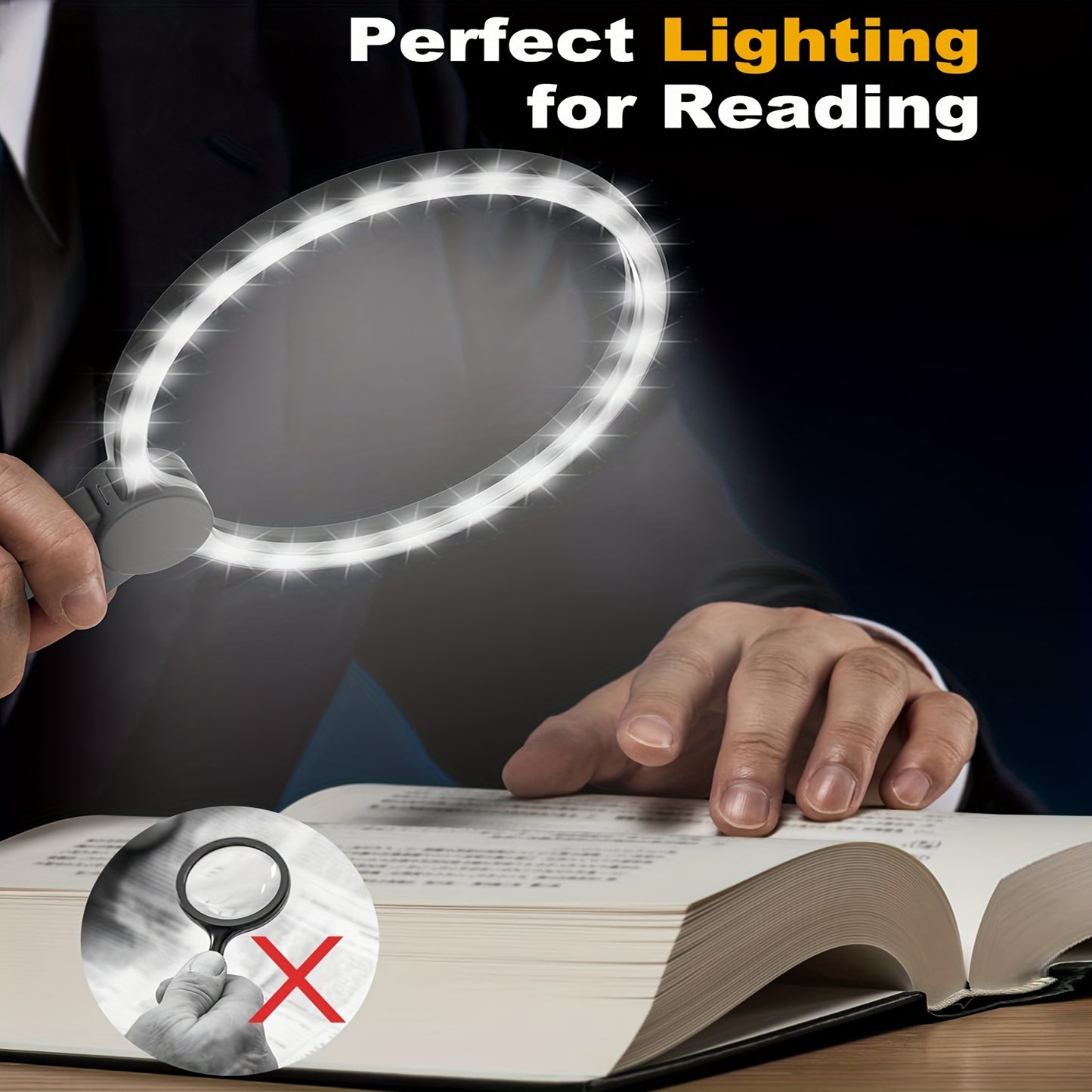 1pc Hands-Free Lighted Magnifier with Neck-Wearable Large Lens and LED Illumination, ideal for reading, sewing, and cross-stitching, featuring Type-C magnetic design.