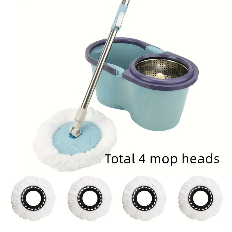 Spin Mop and Bucket Set with 4 Microfiber Pads - 360° Swivel Head for Easy Household Cleaning, Perfect for Living Room and Bedroom, Reusable Pads, Adjustable Handle, Great for Party Clean-Up