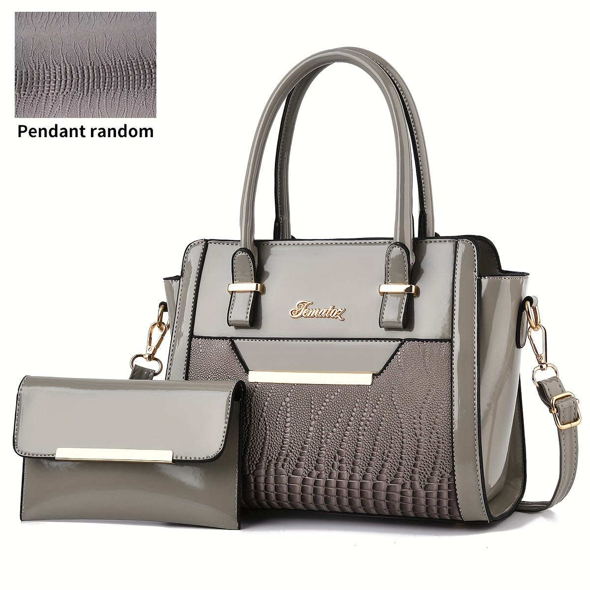 Women's Bag Set: Classic Solid Color Shoulder Bag with Top Handle and Clutch Purse