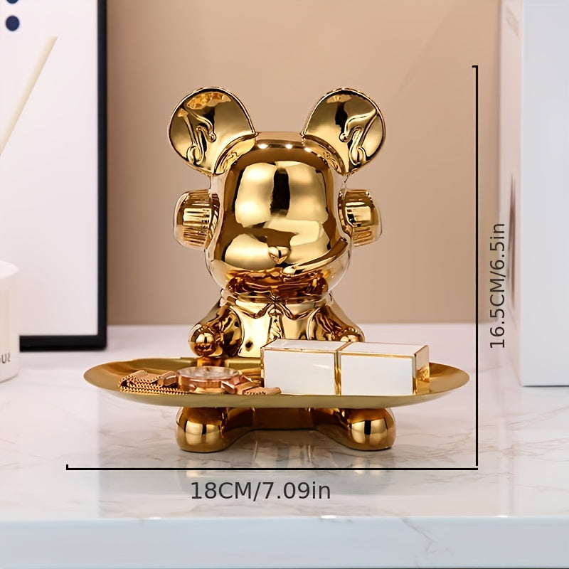 Elegant Ceramic Teddy Bear Key Tray and Money Saving Jar serves as a lightweight entryway organizer and decorative storage ornament.