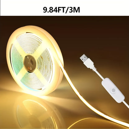 5V COB LED light belt with USB wire switch, suitable for various indoor and outdoor lighting applications.