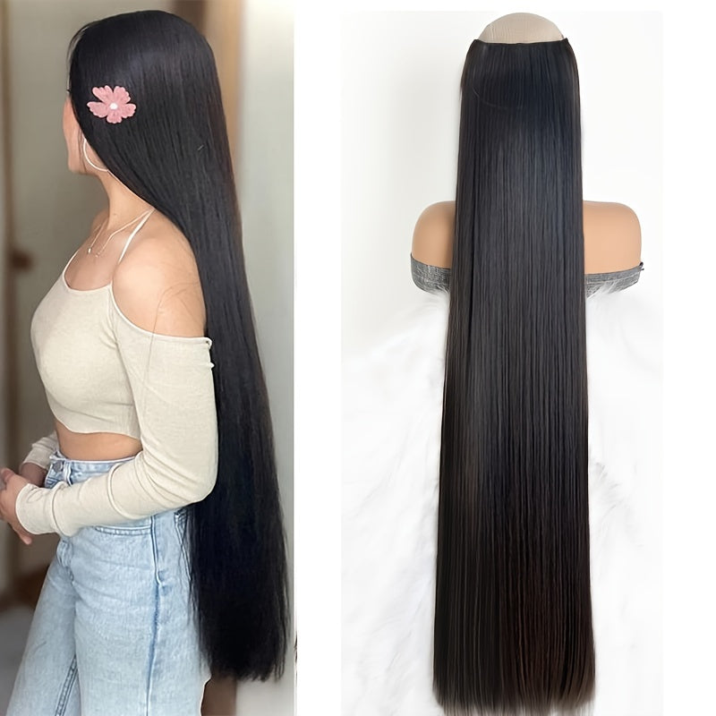 Women's 101.6cm Silky Straight Synthetic Clip-In Hair Extensions for Instant Volume & Length, Easy for All Users.