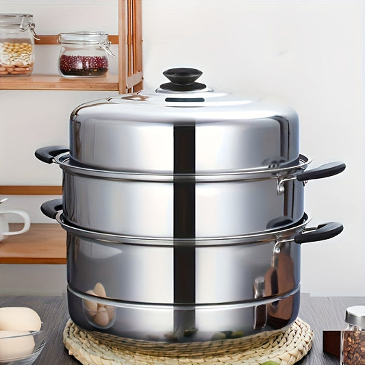 Top Pick: Versatile 3-Layer Stainless Steel Steamer with Lid - Perfect for Cooking Vegetables, Dumplings, Soup, Sauce, and More - Works with Induction Cooktops and Gas Stoves