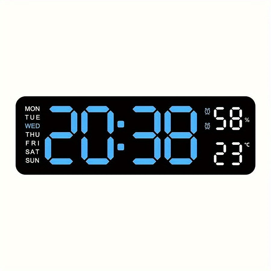 LED digital clock with temperature, humidity display - silent, multi-functional wall/table clock for home or office décor.