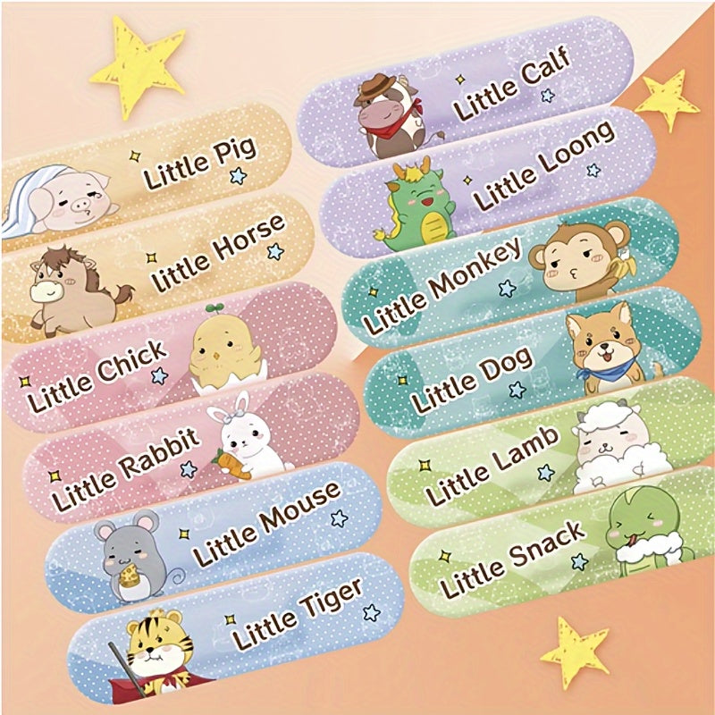 120 cute cartoon animal bandages for kids and adults. Hypoallergenic, waterproof PE patches with fun designs. Ideal for home emergencies.